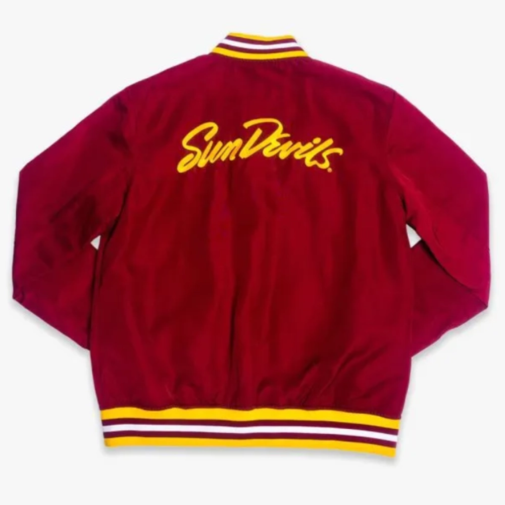 Arizona state sun devils retro bomber red satin varsity jacket 2