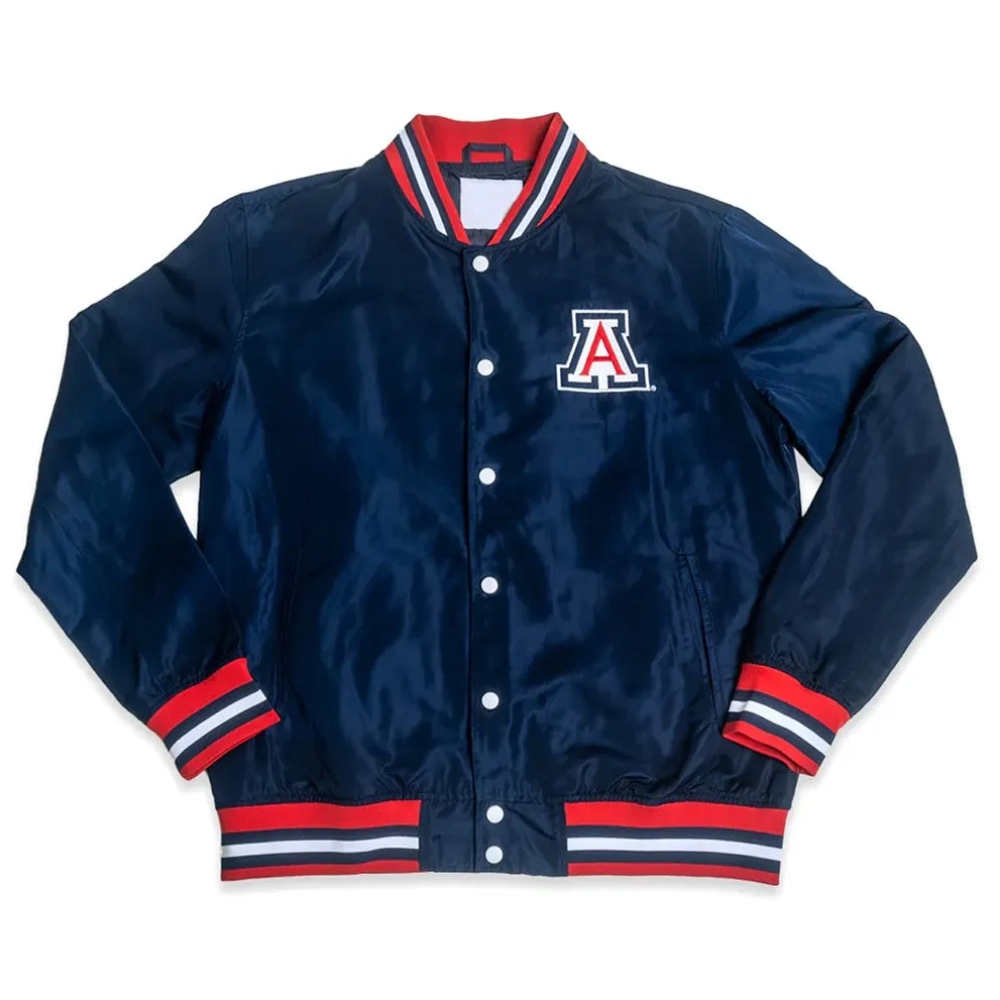 Arizona wildcats script retro navy satin varsity jacket 1