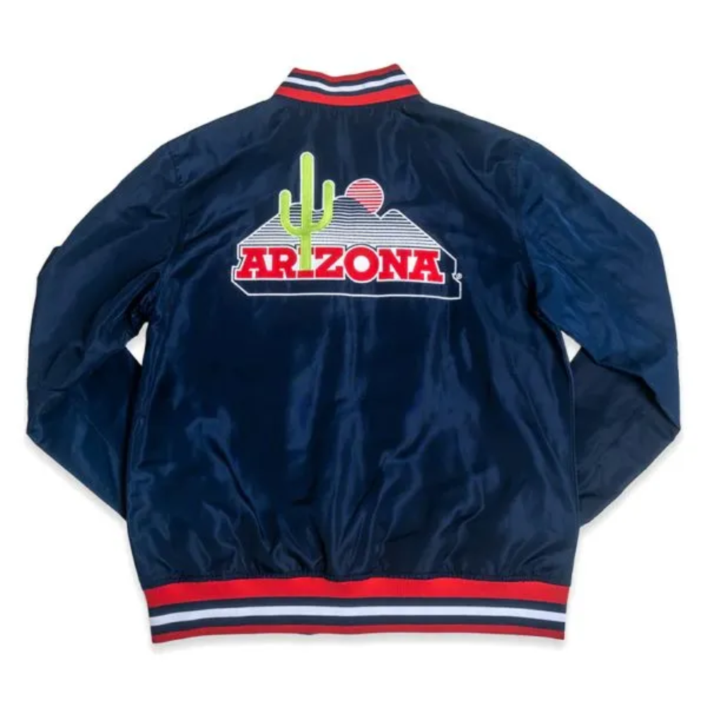 Arizona wildcats script retro navy satin varsity jacket 3