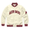 Arkansas razorbacks full snap satin varsity jacket cream 1