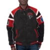 Atlanta falcons g iii sports by carl banks raglan black leather varsity jacket 1