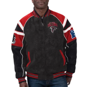 Atlanta falcons g iii sports by carl banks raglan black leather varsity jacket 1