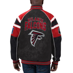 Atlanta falcons g iii sports by carl banks raglan black leather varsity jacket