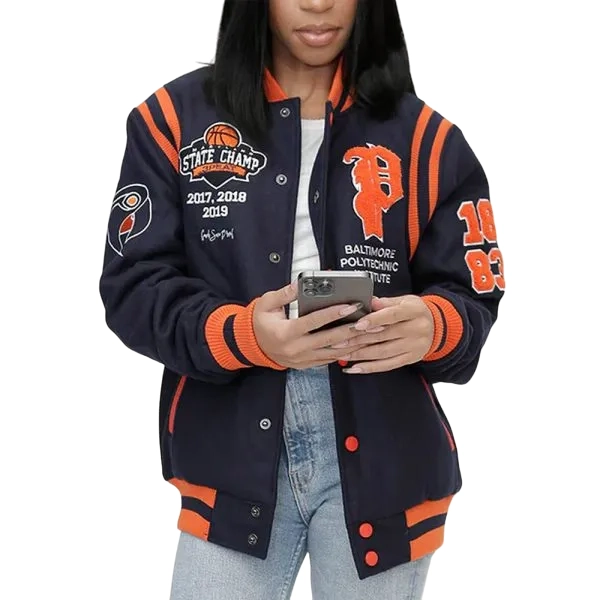 Baltimore polytechnic institute wool red satin varsity jacket