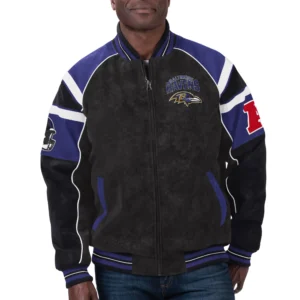 Baltimore ravens g iii sports by carl banks raglan black blue leather varsity jacket 1