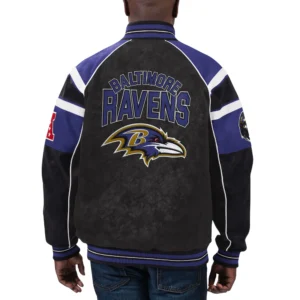 Baltimore ravens g iii sports by carl banks raglan black blue leather varsity jacket