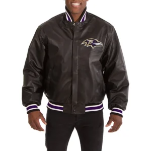 Baltimore ravens logo black leather varsity jacket 1
