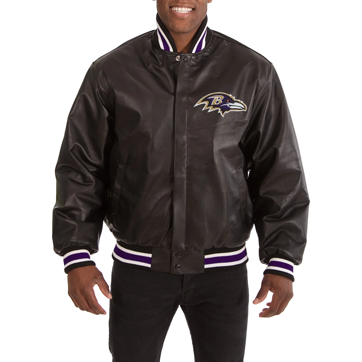 Baltimore ravens logo black leather varsity jacket 1