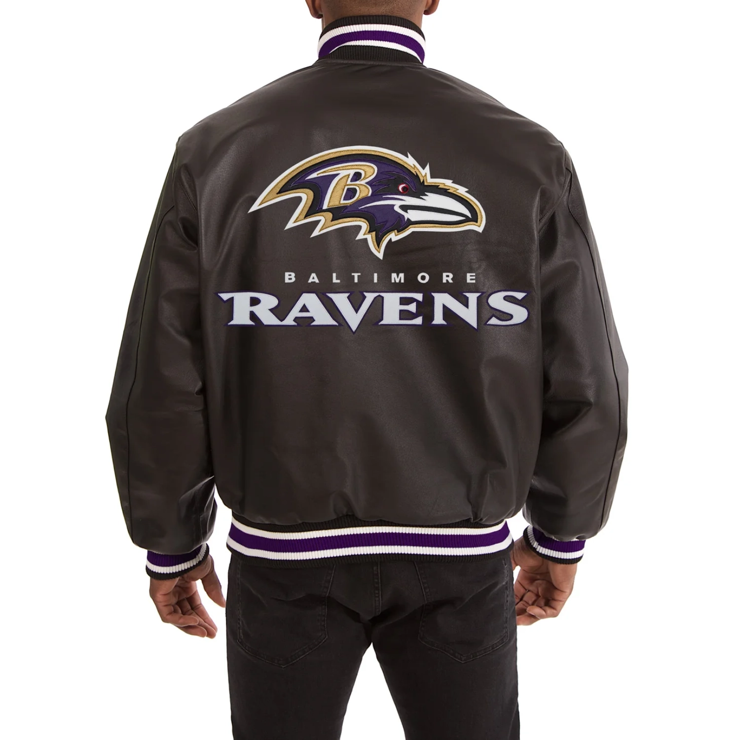 Baltimore ravens logo black leather varsity jacket 2