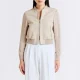 Beige womens slim fit wool leather jacket