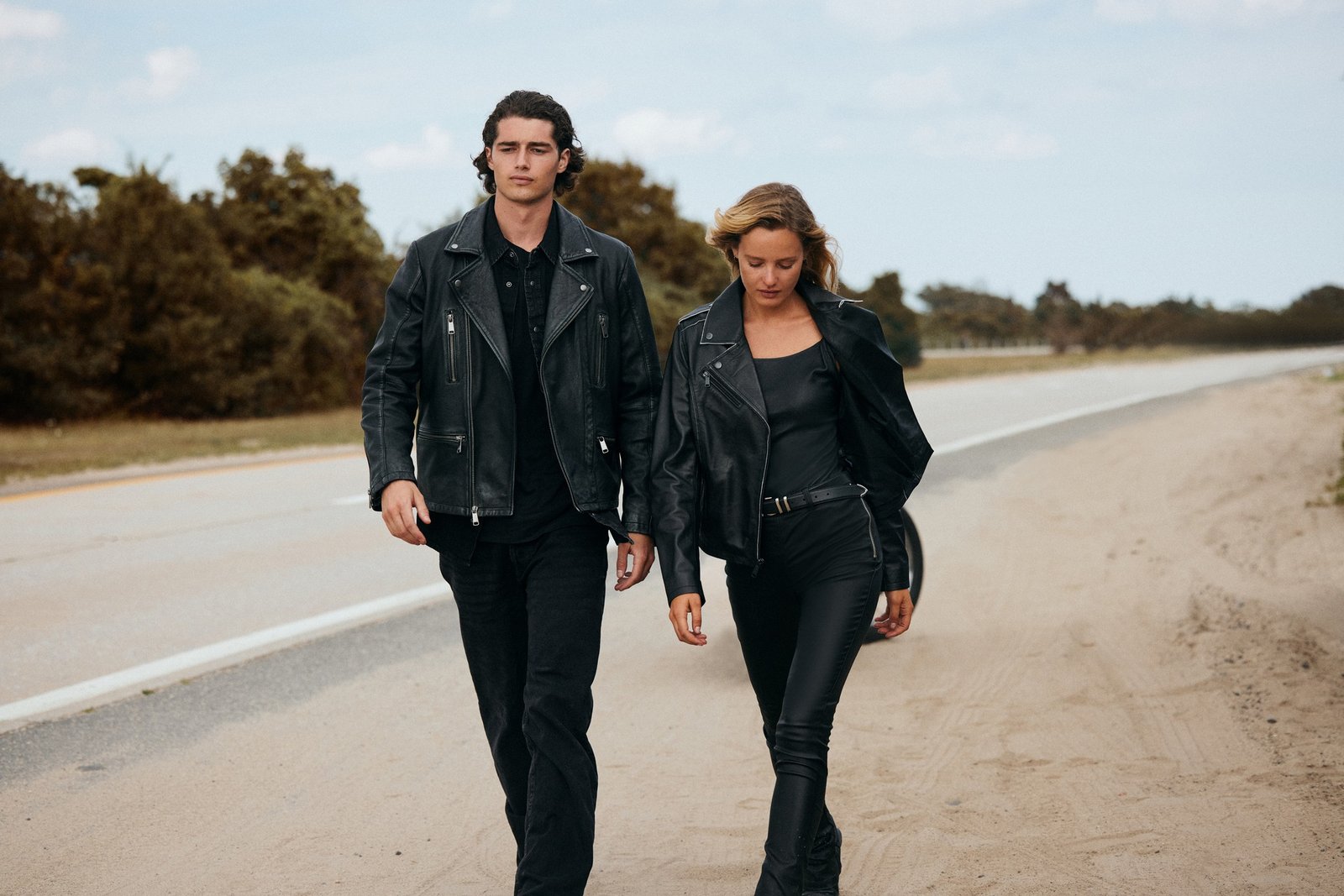 Black leather biker jacket for man and woman