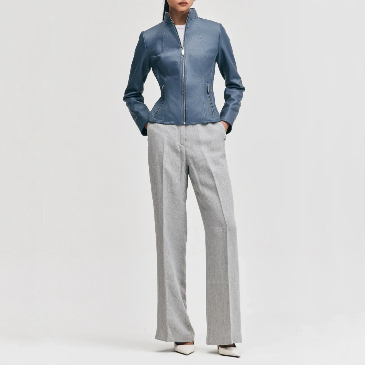 Blue womens magalie leather jacket