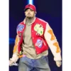 Breezy bowl chris brown red and beige bomber letterman jacket