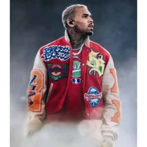 Breezy bowl chris brown red and beige letterman jacket