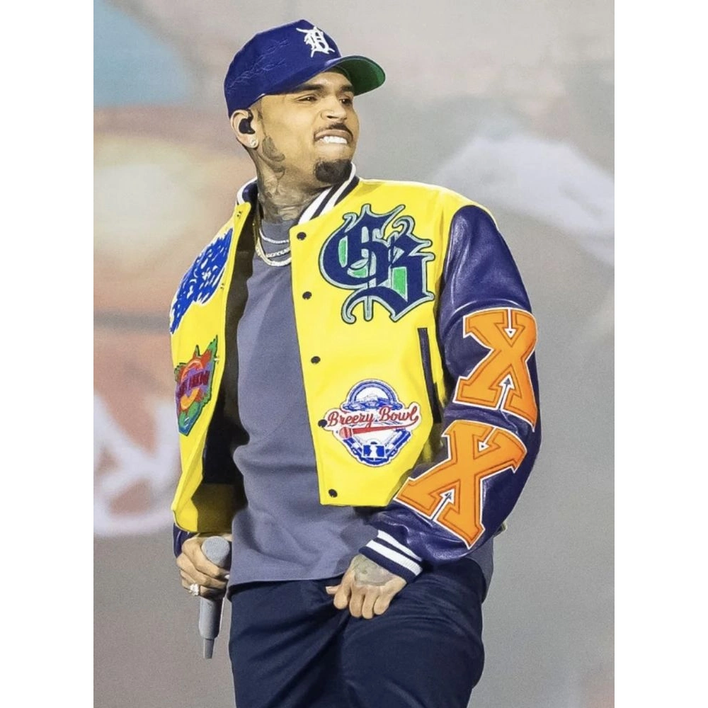 Breezy bowl yellow and navy bomber letterman jacket