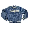 Brigham young university cougars bomber navy satin varsity jacket 1