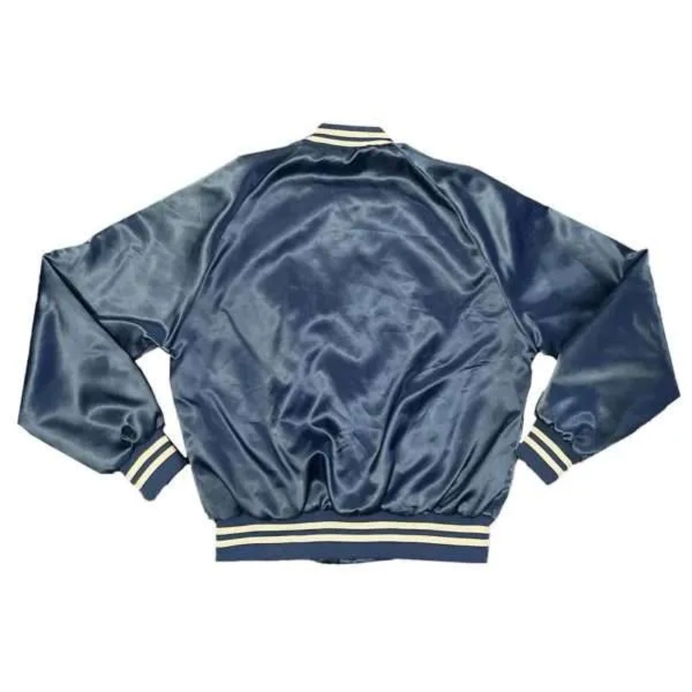 Brigham young university cougars bomber navy satin varsity jacket 2
