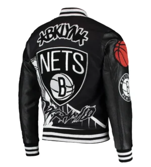 Brooklyn nets full snap black varsity jacket