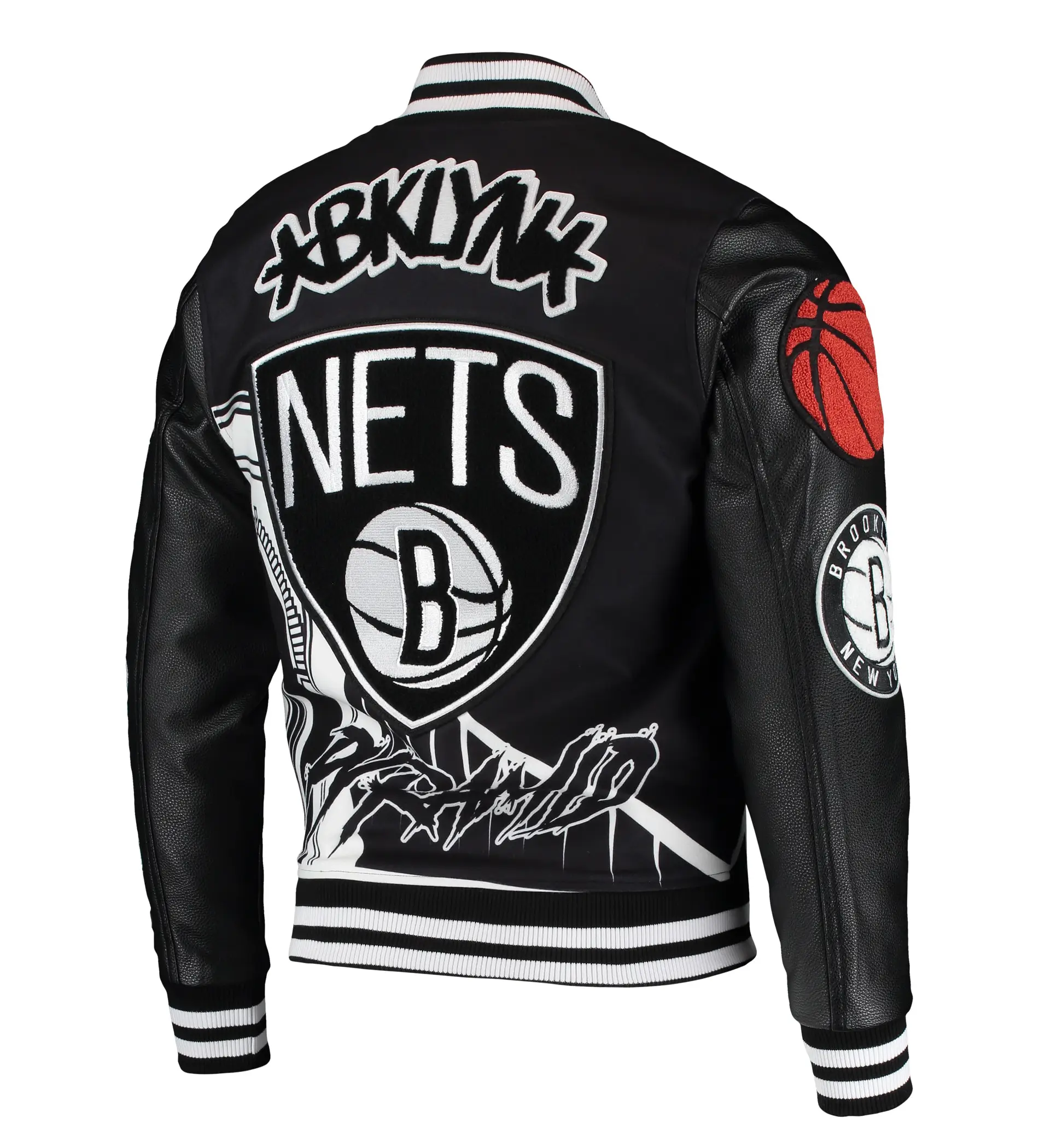 Brooklyn nets full snap black varsity jacket
