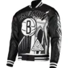 Brooklyn nets full snap wool leather varsity jacket