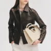 Brown womens concealed zipper jacket