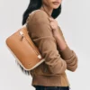 Brown womens slim fit wool leather jacket