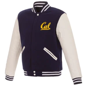 California golden navy white wool leather varsity jacket 4