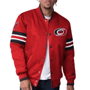 Carolina hurricanes starter scout red satin varsity jacket 1