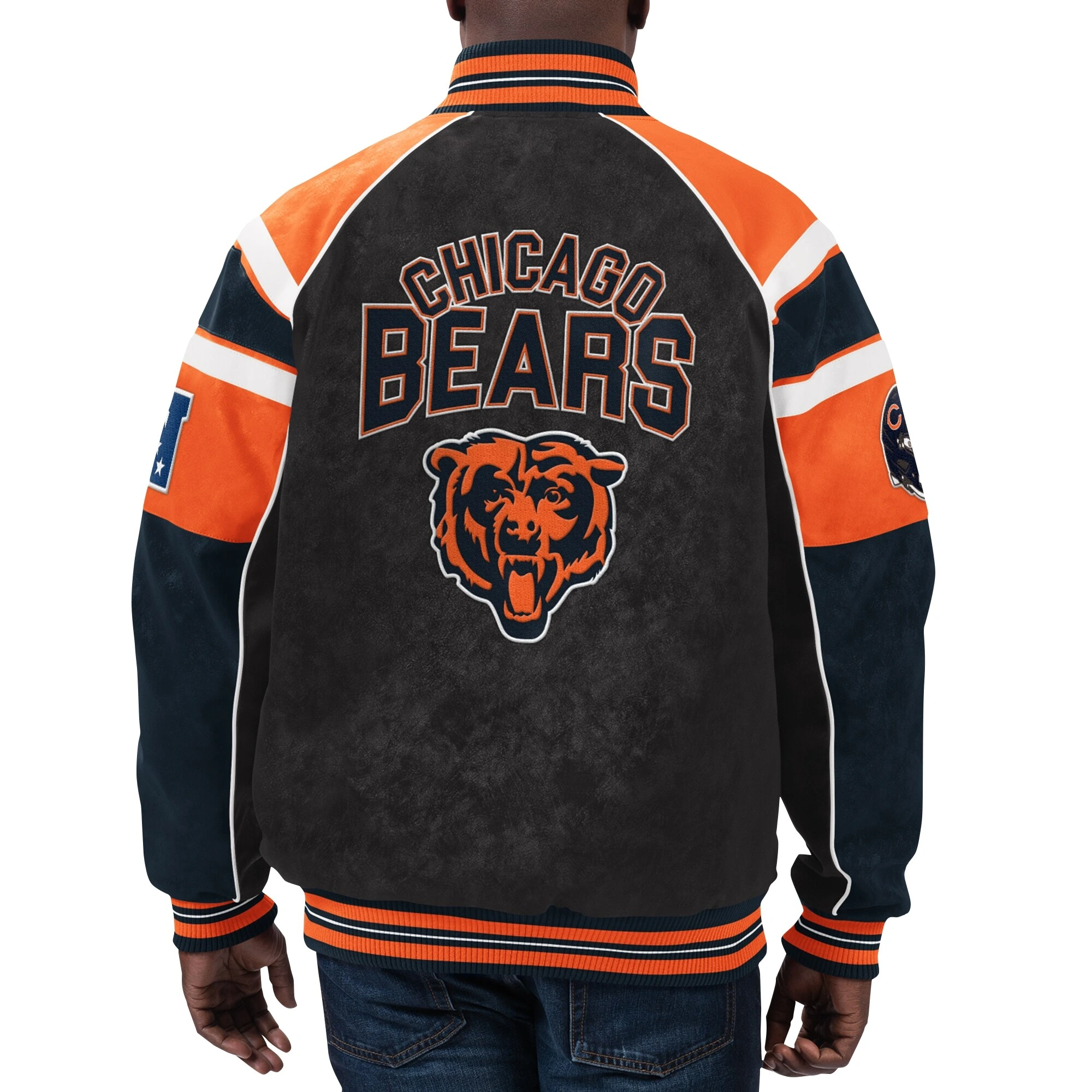 Chicago bears g iii sports by carl banks raglan black leather varsity jacket