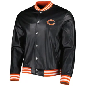 Chicago bears the wild collective metallic bomber black polyester varsity jacket 2