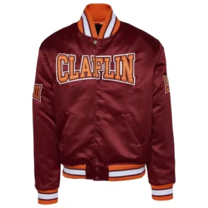 Claflin university full snap maroon satin varsity jacket