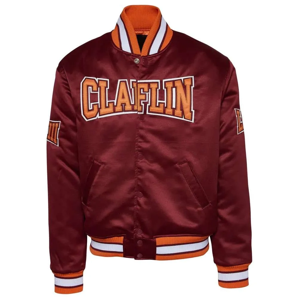Claflin university full snap maroon satin varsity jacket