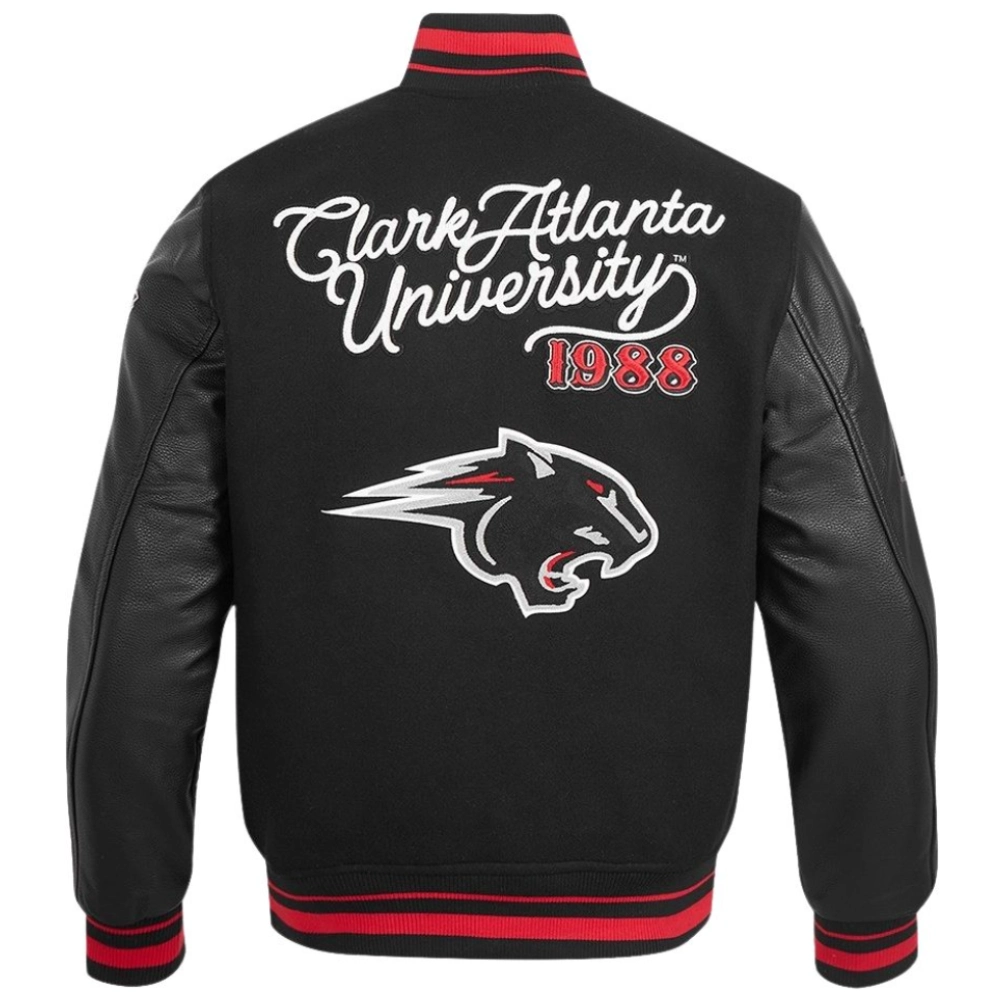 Clark atlanta panthers classic black wool leather jacket