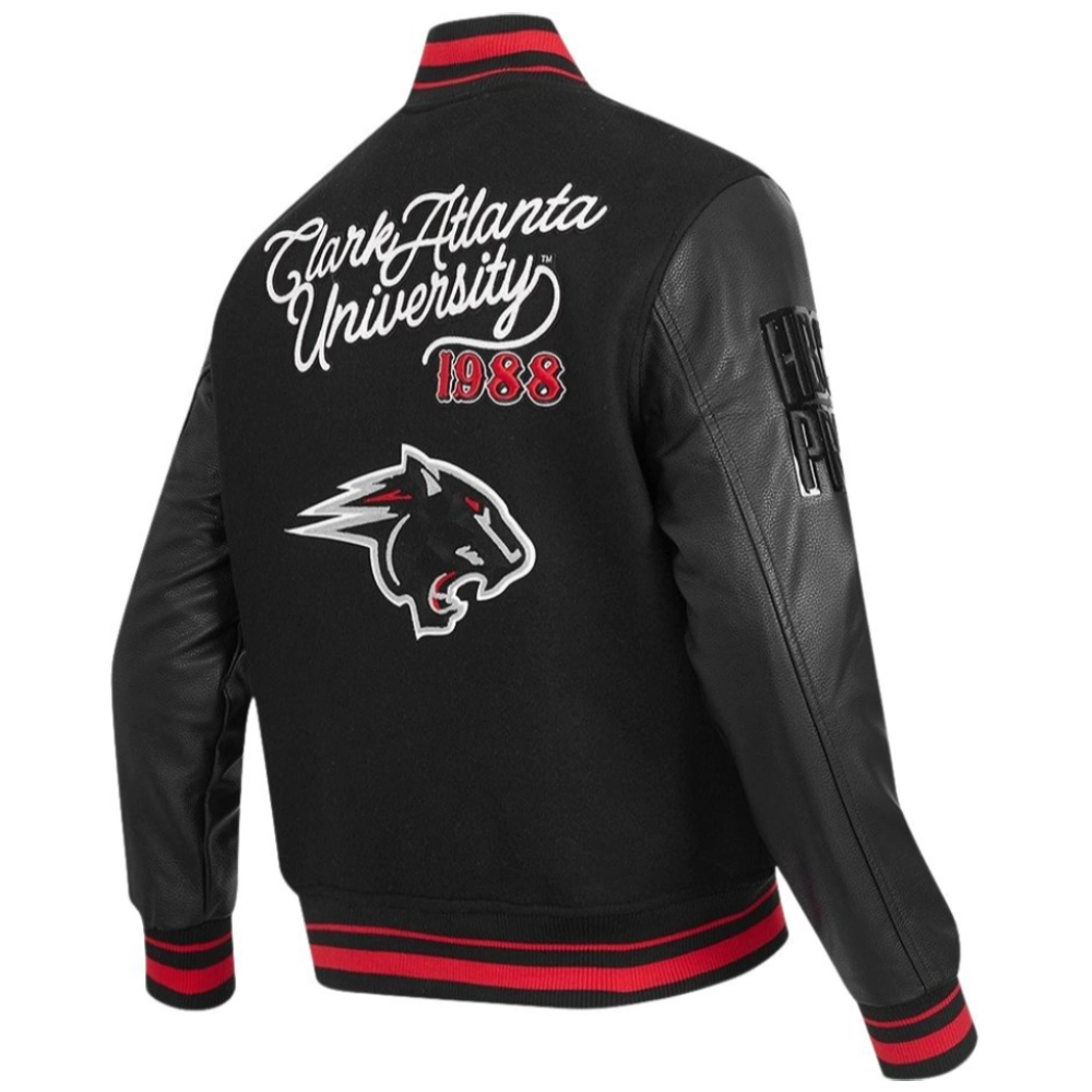 Clark atlanta panthers classic black wool leather varsity jacket