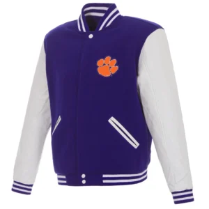 Clemson tigers purple white wool leather varsity jacket 2