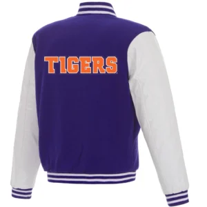Clemson tigers purple white wool leather varsity jacket 3