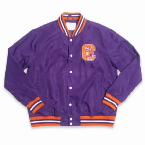 Clemson tigers script purple satin varsity jacket 1