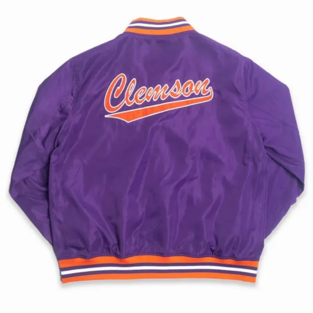 Clemson tigers script purple satin varsity jacket 2