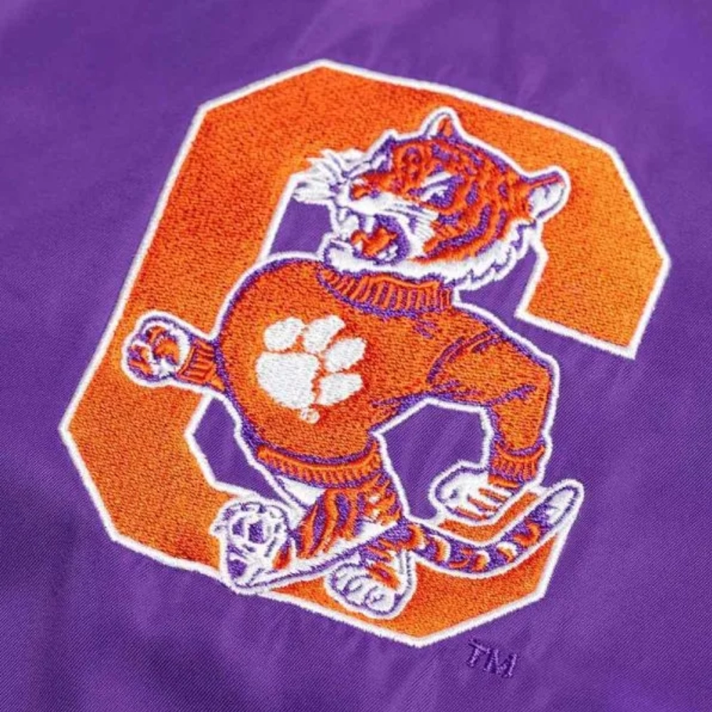 Clemson tigers script purple satin varsity jacket 3