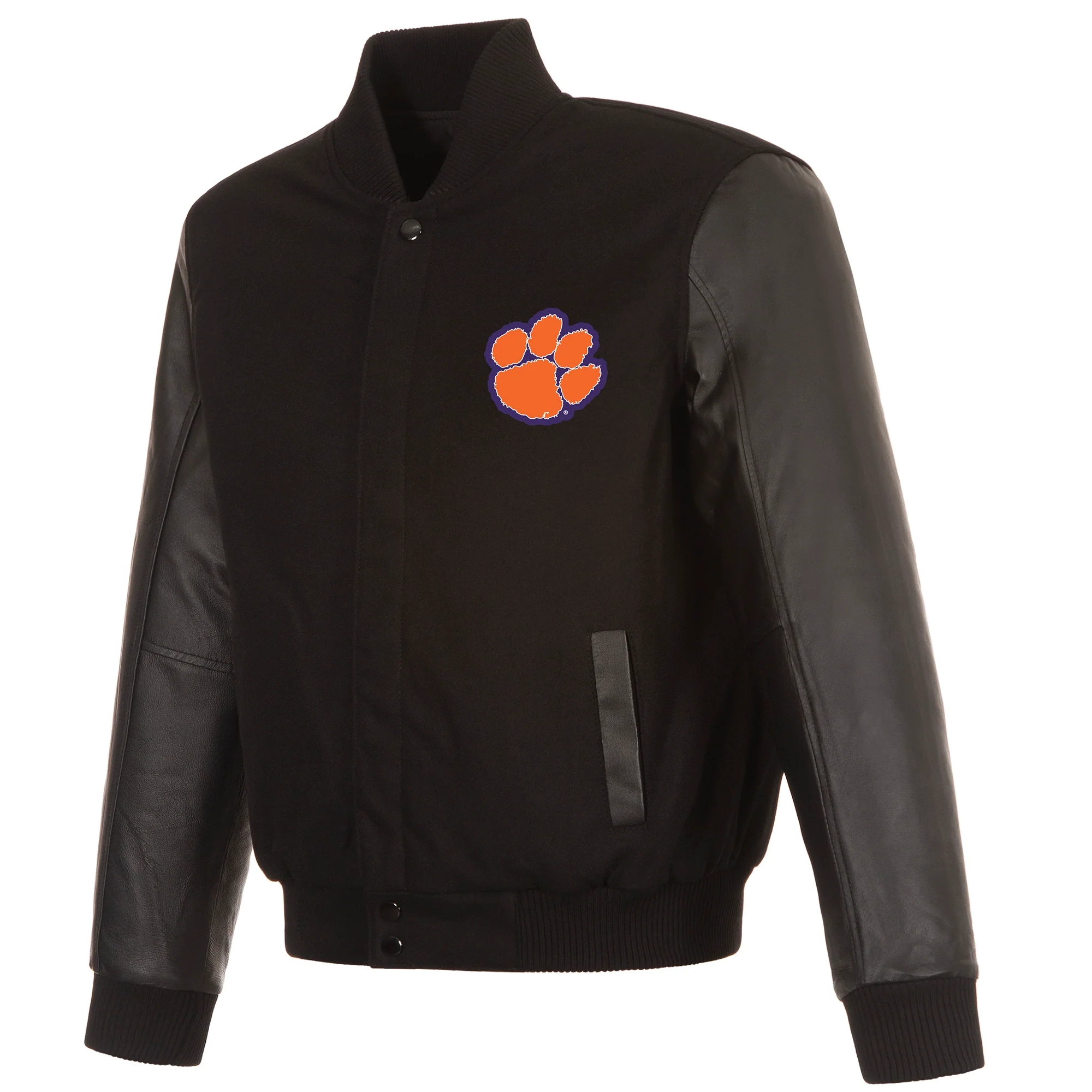 Clemson tigers two tone black wool leather varsity jacket 3