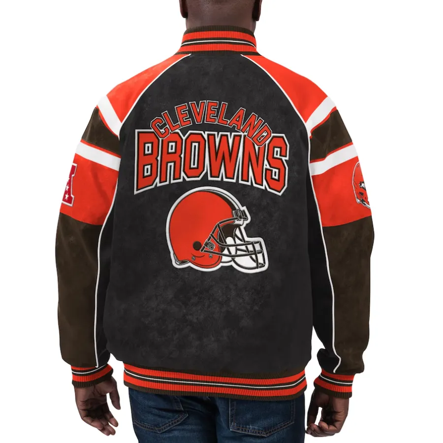 Cleveland browns g iii sports by carl banks raglan black leather varsity jacket 1