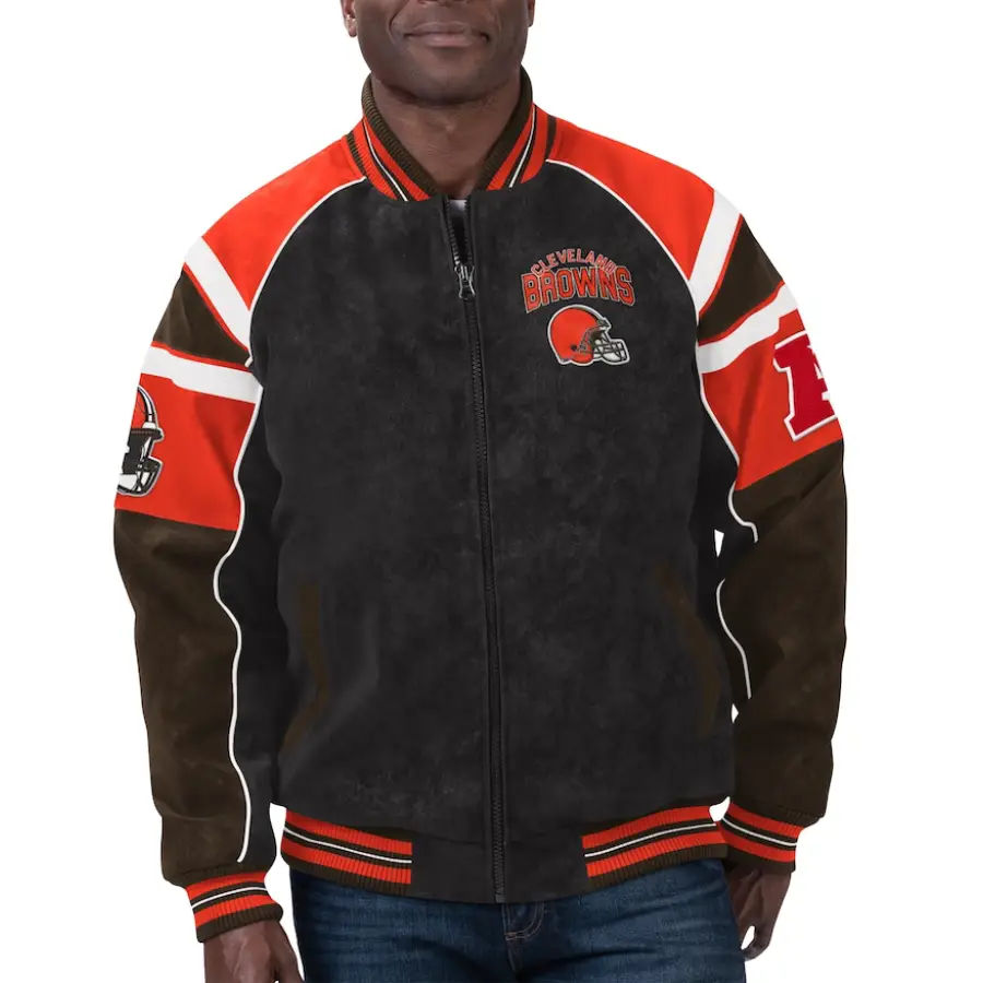 Cleveland browns g iii sports by carl banks raglan black leather varsity jacket 2