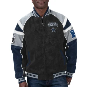 Dallas cowboys g iii sports by carl banks raglan black leather varsity jacket 1