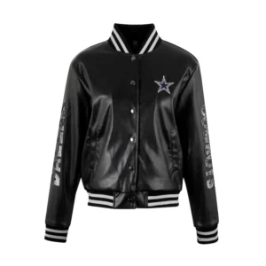 Dallas cowboys the wild collective metallic bomber black polyester varsity jacket 1
