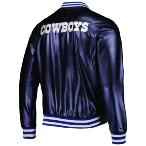 Dallas cowboys the wild collective metallic bomber navy polyester varsity jacket 1