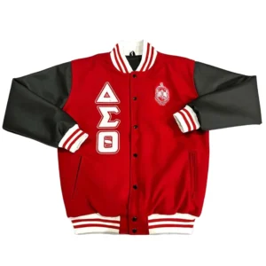 Delta sigma theta ole skool redblack letterman wool leather varsity jacket 1
