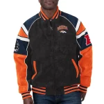 Denver Broncos Black/Orange Raglan Suede Leather Jacket