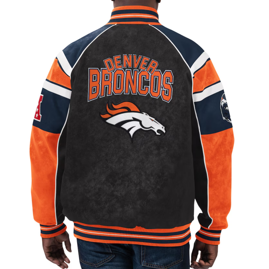 Denver broncos g iii sports by carl banks raglan blackorange leather varsity jacket 2