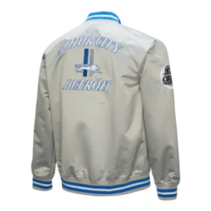 Detroit lions double down gray satin varsity jacket 2