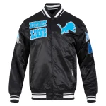 Detroit Lions Retro Classic Full-Snap Black Satin Jacket